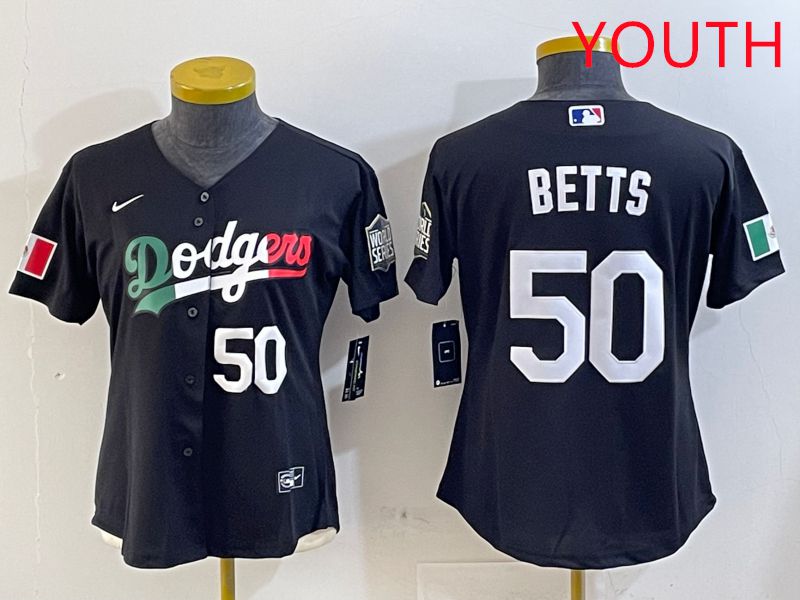 Youth Los Angeles Dodgers #50 Betts Black Mexico Game 2025 Nike MLB Jersey style 6->youth mlb jersey->Youth Jersey